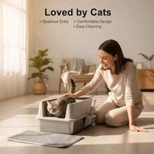 Caja de Arena para Gatos de Acero Inoxidable con Tapa: tamaño XL y Lados Altos para Gatos Grandes. Cuenta con Superficie Antiadherente para una fácil Limpieza. Incluye Alfombrilla de Arena y Cuchara - plateado - Ver 7