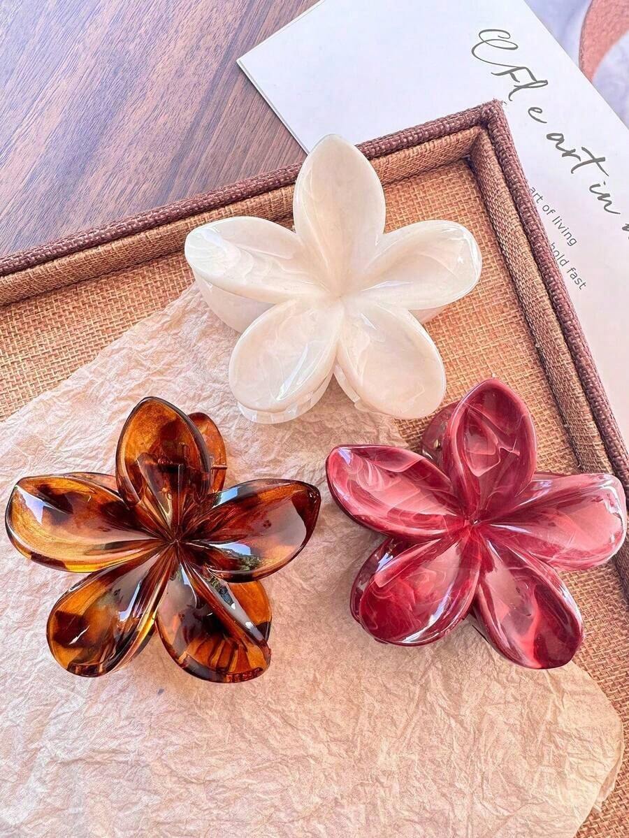 3pcs 8cm/3.15in Wine Red, White, Leopard Print Big Wavy Flower Hair Clips, High Quality Elegant Minimalist, Suitable For Daily, Casual, Party, Work, Vacation, Washing Face, Makeup, Matching Outfits, Elegant Hair Clips, Casual Hair Clips, Beauty Hair Clips, Summer Hair Clips Summer Hair Accessories Beach Claw Clips Flower Hair Clips Vacation Hair Clutch Fashion Hair Claw - Multicolor - View 1