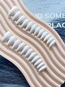 Bộ 24 móng tay giả màu trắng hình hạnh nhân, móng tay giả dài vừa, móng nhọn, móng giả hình hạnh nhân cỡ trung bình dành cho nữ. - trắng - Xem 3