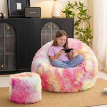 Fundas para sillas de puf de peluche arcoíris sin relleno cómoda funda de silla de puf esponjosa arcoíris para dormitorio almacenamiento de animales de peluche sillas de puf para niños adultos - Arco iris - Ver 2