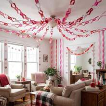 TaoBary Streamers Decoraciones de fiesta de 333 pies Crepe Pastel Streamers 4 rollos de 400 hojas de cadena de papel guirnalda de 66 pies colgante de corazón para fiesta pastel cumpleaños decoración - Rojo y rosa - Ver 7