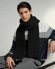 Kit 3 Peças Cachecol Tricot Unissex Premium Frio Cachecol Masculino Cachecol Feminino - Preto/Branco/Mostarda - Visão 4
