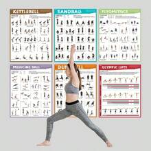 6pcs Fitness Poster Set - Kettlebell, Plank, Weightlifting, Dumbbell, Sandbag, Yoga, Stability Ball, Barbell, Resistance Band Exercises | Suitable For Home, Living Room, Bedroom And Yoga Studio, Gym Decor, Daily Yoga Practice Printing, Room Decoration Indoor Use, Frameless, 8x10 Inches, 2D Flat Design, Paper Material - Multicolor - View 6