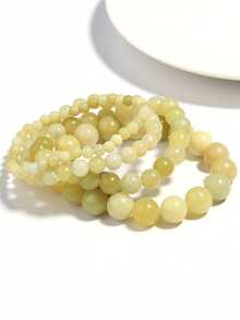 1 chiếc vòng tay hạt đá ngọc bích chanh tự nhiên, tượng trưng cho sự ổn định, lòng can đảm, sức sống, chữa lành luân xa, phong cách Bohemia, trang sức đá quý, quà tặng cho nam nữ, đeo hàng ngày. - Màu vàng - Xem 2