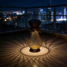 Vintage Iron Grid Flower Bud Solar Hanging Lamp, Ramadan Eid/New Year/Valentine's Day Decor Light, Balcony Yard Atmosphere Lamp, Outdoor Waterproof Night Light, Great Gift For Family And Friends - Multicolor - View 2