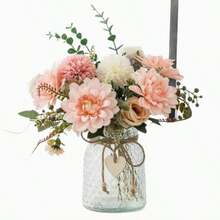 客厅餐桌装饰人造粉色大丽花玻璃套装装饰花情人节 - 粉色 - 查看 6