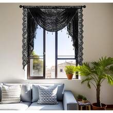 Lace Beaded Waterfall Valances For Windows Floral Vintage Swag Valance Sheer Kitchen Window Curtains Over Sink Curtain Valance For Living Room Bedroom Bathroom Cafe (Black,39\X41\) - 黑色 - 查看 5