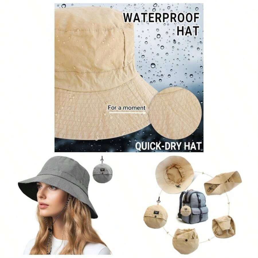 Waterproof Quick Dry Bucket Hats Woman Men Packable Foldable Rain Hat Lightweight Hiking Hat - Grey + Small--medium (size: 22 -22 3/4") - View 1