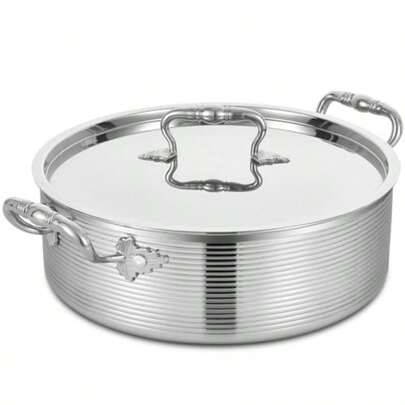 Tri-Ply Stainless Steel 7 Quart Rondeau Pot With Lid Braiser Pan 12 Inch Deep Frying Pan Versatile Cookware Large Saute Pan Compatible With All Cooktops Induction Compatible Oven-
