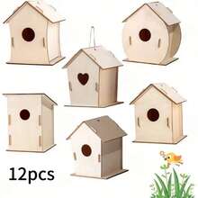 6/12件套DIY木制鸟巢，手工彩绘配件，户外庭院悬挂装饰，园艺装饰，包含鸟巢、鸟笼、悬挂装饰、吊坠及派对和礼品用品，艺术用品，适用于节日装饰、自制工艺品、教室、节日悬挂装饰、户外庭院装饰、花园装饰、成人工艺品、圣诞装饰、房间装饰、卧室配件、个性化礼品、花园派对、新年、派对游戏 - 彩色 - 查看 13