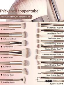 20 piezas Set de brochasde cepillo de maquillaje de duo-fibra,Navidad, Regalo de Navidad, Invierno, Día de Acción de Gracias, Decoración Navideña, Maquillaje, Fiesta, Playa, Años 2000, Ofertas, ,Regalo - Café integral - Ver 4