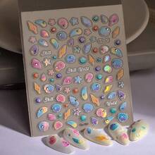 Summer Nail Art Stickers 5D Embossed Se--Adhesive Nail Stickers For Nail Art With Starfish Shell Design Nail Decals Conch Manicure Decorations For Women Artificial Nails Supplies - 風格8 - View 3