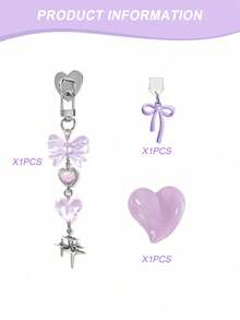 Cute Heart-Shaped Phone Holders 3pcs Kindle Accessories Set Including Dust Plug Pendant Type-C/USB-C Heart-Shaped Grip Stand And Shiny Keychain With Hook Compatible With Kindle Paperwhite 11th And 12th Generation Valentine's Day Gift - Multicolor - View 9