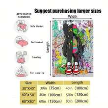 XX Eyes Cartoon Figurine Street Graffiti Pattern Blanket, Culture Hip-Hop Style Blanket,Soft Warm Nap Blanket For Home Office Travel Camping - 豐富多彩的 - 查看 3