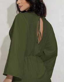 Swisz Women's Short Loose Formal Dress With Flare Sleeves - Dori - Verde militar - Ver 7