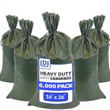 CYPNDURASACK Bolsas de arena resistentes con cuerdas de corbata bolsas de arena de polipropileno tejidas vacías para control de inundaciones con 1600 horas de protección UV capacidad de 50 libras 14 xFashion - Verde - Ver 1
