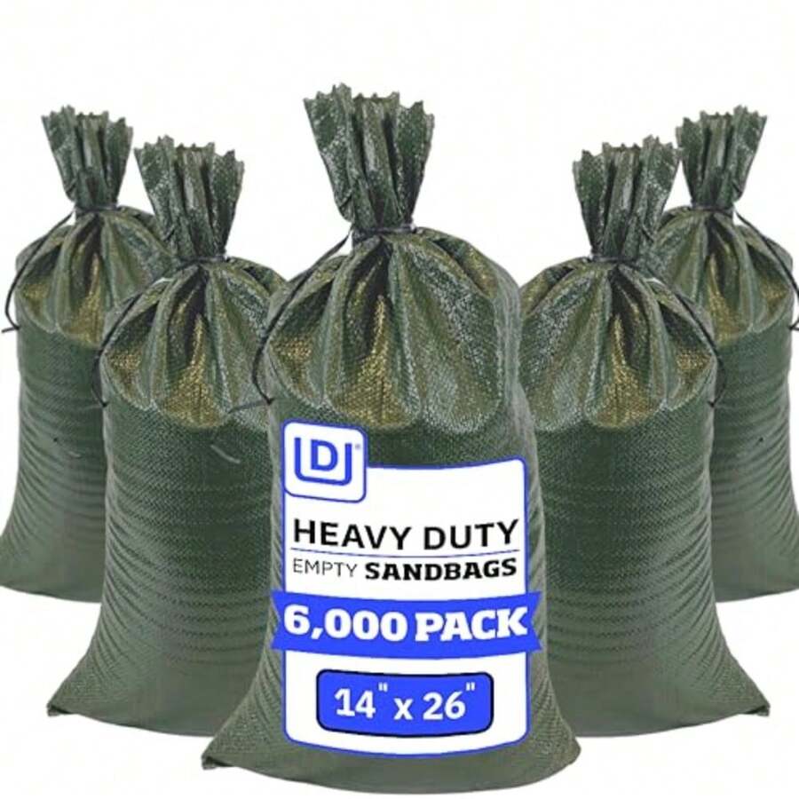 CYPNDURASACK Bolsas de arena resistentes con cuerdas de corbata bolsas de arena de polipropileno tejidas vacías para control de inundaciones con 1600 horas de protección UV capacidad de 50 libras 14 xFashion - Verde - Ver 1