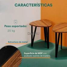 Mesa de Noche para Lámpara y Decoraciones. Set de 3 Mesas de Centro para Sala o Recamara Estilo Industrial. Mesa Auxiliar Anidada Parga de Madera MDF. Nesting Table - por defecto - Ver 5