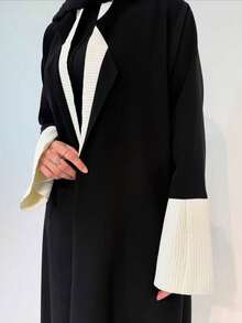 1 Áo khoác Abaya nữ màu trắng thanh lịch, phối tay, kiểu dáng thời trang retro Ả Rập, áo cardigan sang trọng, kiểu dáng mở phía trước, phù hợp cho các buổi tụ họp hàng ngày, lễ hội và du lịch. - màu đen - Xem 5