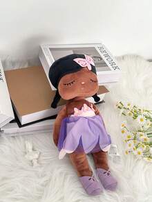 1pc 35cm/13.78in Plush Doll For Girls, Butterfly Decor Closed Eyes Girl, Soft Stuffed Toy With Butterfly Hairclip And Purple Flower Dress, Cute Princess Doll, Girls Birthday Gift And Bedroom Decor, Children's Day, Christmas, Easter Gift - Multicolor - View 3