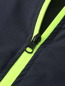 Men's Spring Autumn Neon Green Contrast Panel Sports Jacket - Blue - View 4