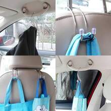 4pcs Stainless Steel Car Hooks, Seat Back Storage Hooks, Non-Magnetic Stainless Steel Double Hooks With Silicone Anti-Slip Pad, Tightly Fit Headrest Rod, No Noise During Driving