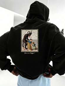 Sudadera con capucha de pareja casual de moda Manfinity Homme, patrón de letras, talla estándar para hombres, ajuste slim, sudadera forrada y cálida   camisetas de hombre RDHU - Negro - Ver 8