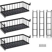 3-Tier Black Decorative Trapezoidal Shelf, Fire Escape Wall-Mounted Shelf, Mural-Style Floating Shelf, Bedroom Metal Shelf, Office Storage And Display Shelf, Room And Bathroom Decorative Wall-Mounted Shelf - màu đen - Xem 5