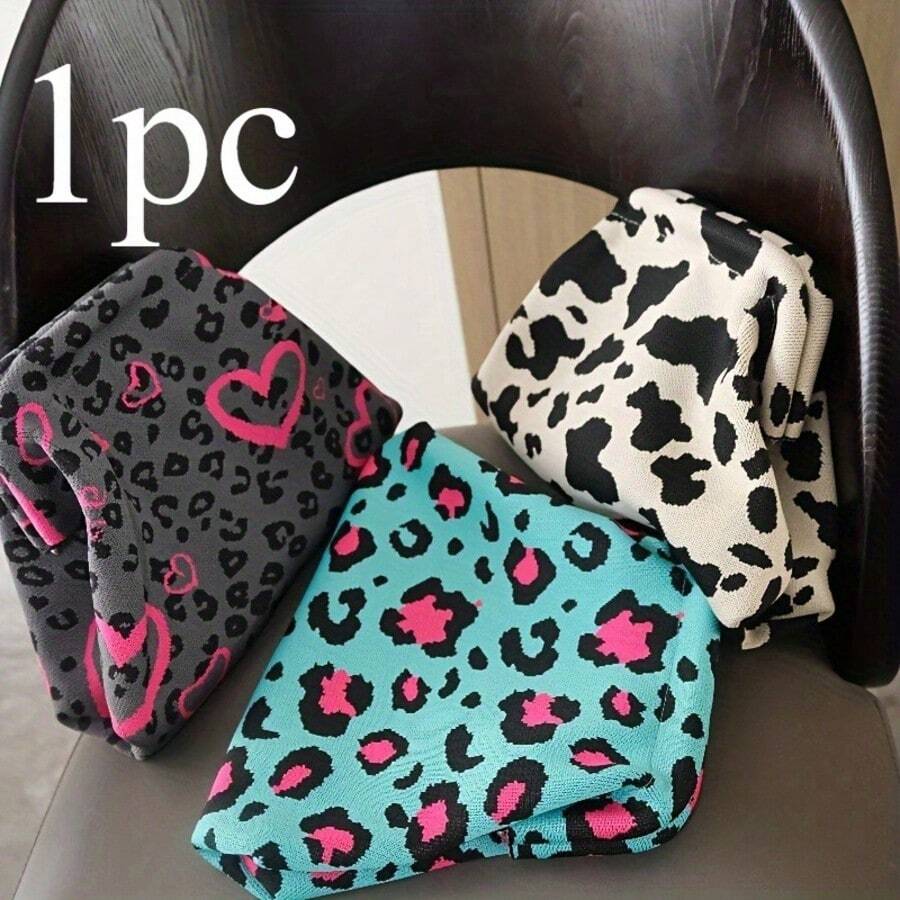 1个装冬季针织复古化妆包，可装口红，女士化妆包，小型收纳化妆盒，女士旅行包，铅笔盒，日常大容量化妆刷收纳袋 - 彩色 - 查看 1