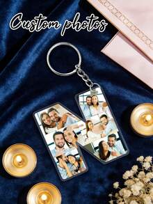 1PC Customized Couple Photo 26 Letter Acrylic Keychain, Personalized Customize A-Z Letter And Couple Photo Keychain, Exquisite Carving Design, Customized Photo Keychain, Stainless Steel Open Key Ring, Perfect As Valentine's Day, Mother's Day, Father's Day, Anniversary, Birthday, Wedding Gift, Engraved - Multicolor - View 5