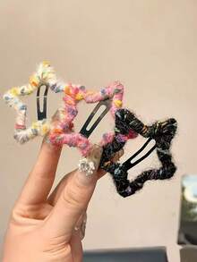 4pcs Women's Autumn/Winter Plush Star Bow Barrettes, Cute & Elegant Side Bangs Decor Hair Clips, Korean Style Versatile Hair Accessories Suitable For Daily Wear, Accessories Y2k, Claw Clips, Hair Claws, Hair Slide, Fall Fashion, Bows - Multicolor - View 22