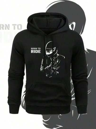 Sudadera con capucha y estampado de motociclista para hombre - Sudadera con estampado de moto "RIDE" con bolsillos delanteros, lavable a máquina, cálida para el invierno, sudadera informal de manga larga, ideal para aficionados a las motos (corte clásico), silueta elegante, tejido resistente, capucha cómoda con cordón ajustable, perfecta para otoño e invierno