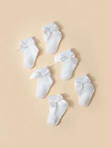 6 Pairs White Bow & Petal Design Socks, Spanish Style Elegant Lady & Baby Casual Socks - White - View 3