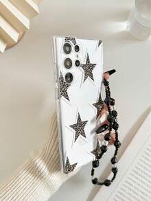 1pc Transparent Holographic Leopard Print & Star Painted Thick Shockproof Phone Case With Beaded Bracelet Accessory, Compatible With Samsung Galaxy S26/S26 PLUS/S26 Ultra, S25/S25 PLUS/S25 Ultra, A17, A07, A16, A36, A26, A56, A50, A12, A32, A52, A72, A51, A21S, A13, A14, S24/S24 PLUS/S24 Ultra, S22, A52, A53, A54, A55, S23, 11/12 Pro/12/12X/13 Pro/14 Pro/15 Pro, Redmi 10/9/Note 9/12C/Note 11 Pro/Note 8 Pro - Multicolor - View 4