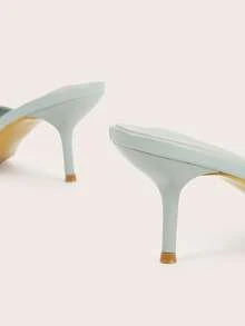 极简时尚蓝色露趾无后跟细高跟凉鞋，夏季穿搭 - 淺藍色 - 查看 5