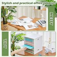 Juexica Organizador de Papel para Álbum de Recortes de 12 Niveles de 8.5" x 11", Organizador de Archivos de Cartulina Blanca con Estantes Ajustables, Bandejas de Papel Apilables, Estante de - Blanco - Ver 5