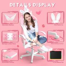 FER-GAMER Pink Gaming Chair With Footrest High Back Ergonomic Office Gamer Chair With Massage And Headrest Lumbar Support Swivel Computer Game Chair Cute Bunny Ears For Adults - Hồng - Xem 7