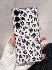 1pc Leopard Print Butterfly Painted Thick Shockproof Transparent Phone Case, Compatible With Samsung Galaxy S26/S26PLUS/S26 Ultra, S25/S25PLUS/S25 Ultra, A17/A07/A16/A36/A26/A56/A50/A12/A32/A52/A72/A51/A21S/A13/A14, S24/S24PLUS/S24Ultra, S22/A52/A53/A54/A55, 11/12Pro/12/12X/13Pro/14Pro/15Pro, Redmi 10/9/Note9/12c/Note11pro/Note8Pro