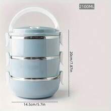Stainless Steel Lunch Box Set-Class 1 Thermal Bento Box With Lid, Designed For Hand Washing, Cylinder, Manual Operation, Ideal For Use In The Office, School, Camping,Picnic Or Kitchen Locker(47.34oz) - 淺藍色 - 查看 5