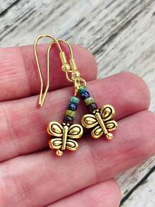 2 件花卉天然石耳环，波西米亚风金属彩色吊坠，女士日常派对休闲装配饰 - 彩色 - 查看 6