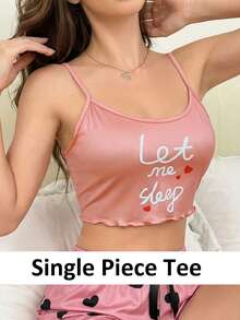 Pijama superior cómodo con estampado de corazones rosados para mujer - Rosa - Ver 5