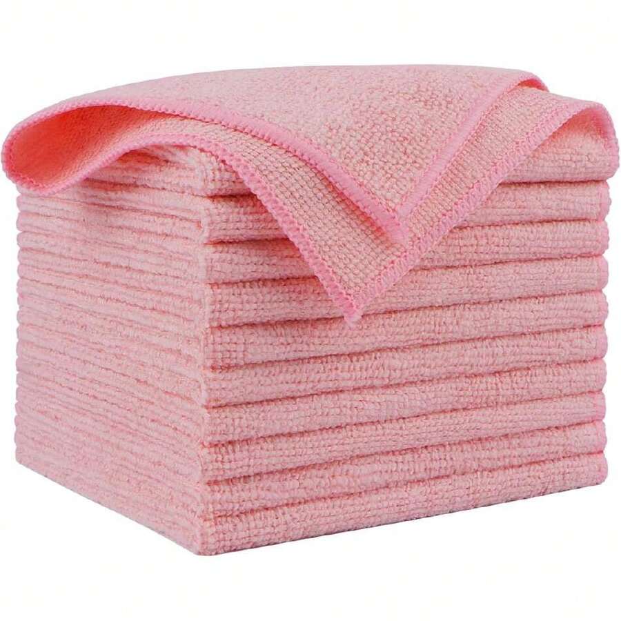 Microfiber Cleaning Cloth Pink 10PK, Microfiber Towels For Cars, Premium Car Cloths, Dusting Cloth Lint Free Cleaning Rags For SUVs, House, Kitchen, Window, Workshops,12*12",40065062 - Berwarna merah muda - View 1