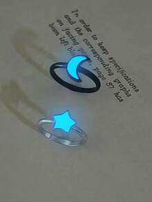 ATLVXJL 2件套发光情侣/友情/亲情主题星月夜光情侣戒指，休闲饰品，适合日常佩戴和节日礼物 - 彩色 - 查看 6