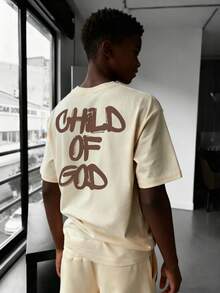 Summer Casual Graphic Round Neck Short Sleeve T-Shirt, Suitable For Boys And Young Students - Fashionable English Letter Pattern T-Shirt, Dedicated To Every Young Explorer! Children's Clothing Boys Graphic Tee - Apricot - View 9