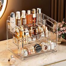 1pc Makeup Storage Box, Lipstick, Skincare, Multi-Compartment Organizer Rack, Home Vanity, High-End Quality, Large Capacity Cosmetic Storage Box, Perfect For Organizing Your Beauty Essentials - Clear - View 1