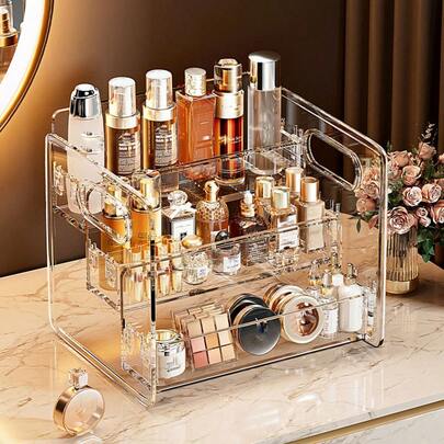 1pc Makeup Storage Box, Lipstick, Skincare, Multi-Compartment Organizer Rack, Home Vanity, High-End Quality, Large Capacity Cosmetic Storage Box, Perfect For Organizing Your Beauty Essentials