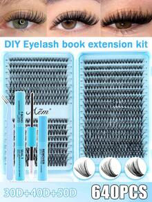 MEM 640pcs Cluster False Eyelashes, Thick Curly Eyelash Extension Kit, D-Curl 8-16mm Mixed Length, DIY Eyelash Extension Set, DIY Lower Lash Extension Tutorial, Fluffy Soft Individual Lashes, Create Voluminous Natural Y2K Butterfly Makeup, Easy DIY Long-Lasting Eyelash Glue, DIY Makeup Remover, DIY Eyelash Tweezers, Eyelashes, False Eyelashes - màu đen - Xem 15