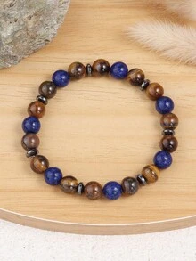 Lapis Lazuli & Tiger's Eye Bracelet: Confidence & Protection Stone, Good Luck Wealth, Stone Of Courage, Energy Healing Yoga Meditation Jewelry Gifts For Women Men - Multicolor - View 8