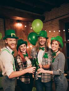 两件套圣帕特里克节绿色服装套装，包括闪亮亮片领结和帽子，男女通用，适合圣帕特里克节派对，复古迪斯科风格男女通用服装帽，派对用品 - 彩色 - 查看 5