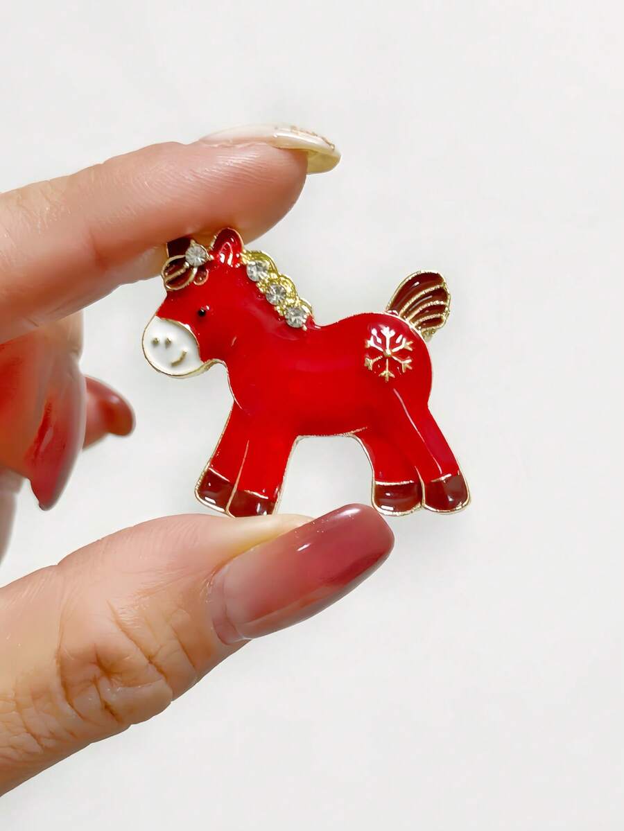 1pc Vintage Style Animal Glazed Rhinestone Snowflake Brooch, Suitable For Hat, Clothes, Pants, Etc. - Multicolor - View 1